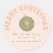 コーラルはっきりしたモダンメリークリスマス封筒用シール ラウンドシール (正面)