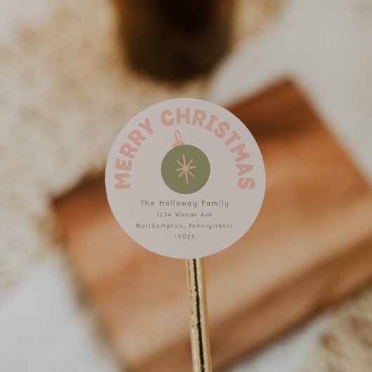 コーラルはっきりしたモダンメリークリスマス封筒用シール ラウンドシール