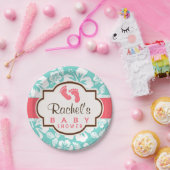 コーラルアクアトロピカルベビーシャワー ペーパープレート (パーティー)