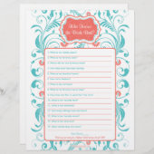 コーラルアクアフローラ最高のブライダルシャワーゲーム (正面/裏面)