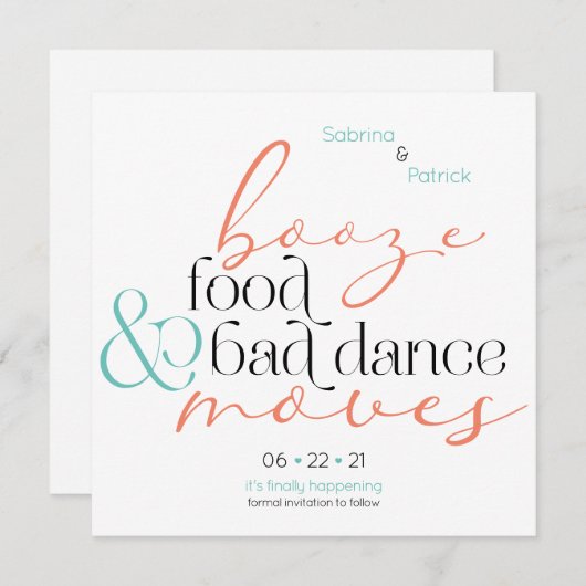 コーラルアクアブーゼ食べ物の悪いダンスが日救付を動かす 招待状 (正面/裏面)