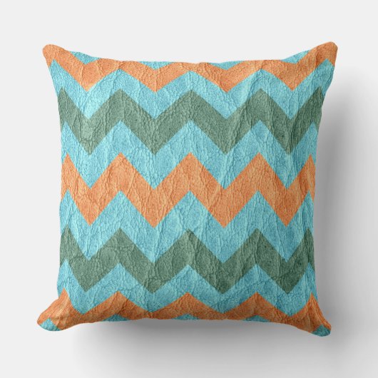 コーラルアクアモダンシェブロンレザー クッション (正面)