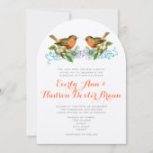 コーラルアップルアクアヴィンテージバード結婚式招待状 招待状 (正面)