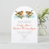 コーラルアップルアクアヴィンテージバード結婚式招待状 招待状 (スタンド正面)