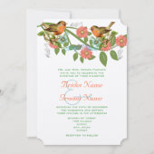 コーラルアップルアクアヴィンテージバード結婚式招待状 招待状 (正面)