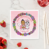 コーラルアフリカンアメリカン妖精とユニコーン誕生日 スタンダードランチョンナプキン (インサイチュ)