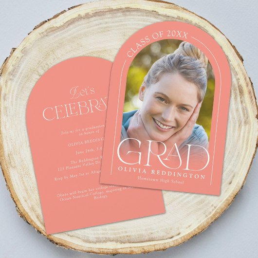 コーラルアモダンーチ写真卒業パーティー 招待状