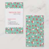 コーラルアンドアクアシックヴィンテージフローラプリント 名刺 (正面/裏面)