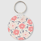 コーラルアンドクリームフローラルパターンヴィンテージダリア キーホルダー (正面)