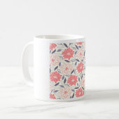コーラルアンドクリームフローラルパターンヴィンテージダリア コーヒーマグカップ (正面左)