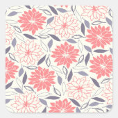 コーラルアンドクリームフローラルパターンヴィンテージダリア スクエアシール (正面)