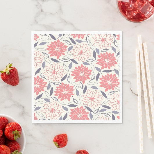 コーラルアンドクリームフローラルパターンヴィンテージダリア スタンダードランチョンナプキン