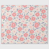 コーラルアンドクリームフローラルパターンヴィンテージダリア ラッピングペーパー (フラット)