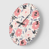 コーラルアンドクリームフローラルパターンヴィンテージダリア ラージ壁時計 (傾斜)