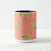 コーラルアンドグリーンリーフデザイン マグカップ (中央)