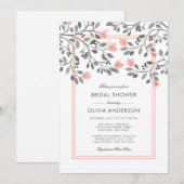 コーラルアンドグレーフローラ水カラーブライダルシャワー 招待状 (正面/裏面)
