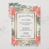 コーラルアンドセージ – ロマンチック結婚式招待状カード 招待状 (正面/裏面)
