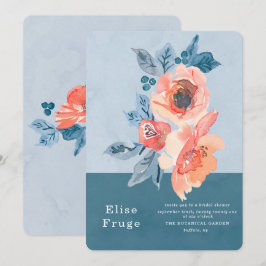 コーラルアンドダスティーブルーフローラボホブライダルシャワー 招待状