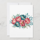 コーラルアンドティール（緑がかった色）牡丹金ゴールドウェディングシャワー 招待状 (裏面)