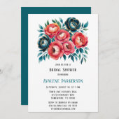 コーラルアンドティール(緑がかった色)牡丹金ゴールドブライダルシャワー 招待状 (正面/裏面)