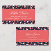 コーラルアンドネイビーシックヴィンテージフローラプリント 名刺 (正面/裏面)