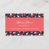 コーラルアンドネイビーシックヴィンテージフローラプリント 名刺 (裏面)