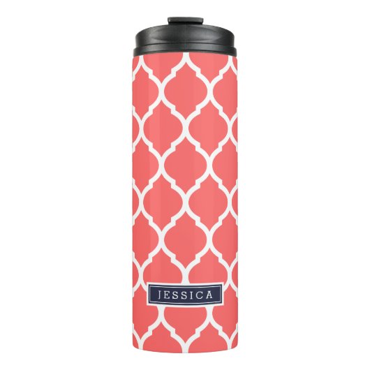 コーラルアンドネイビーブルーモロッコクローバーモノグラム タンブラー (正面)