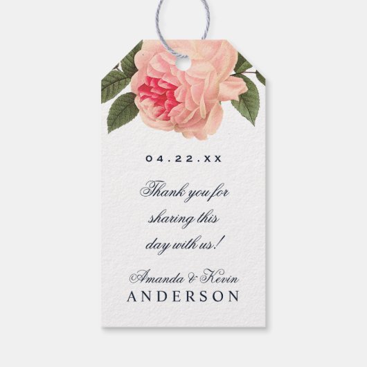 コーラルアンドネイビーブルー結婚式の引き出物ギフトつるラベル ギフトタグ (裏面)