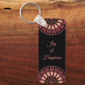 コーラルアンドピンクフェザーマンダラキーチェーン キーホルダー (正面)