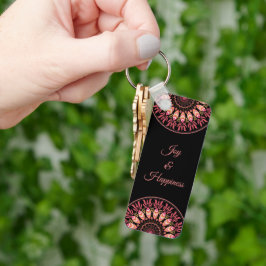 コーラルアンドピンクフェザーマンダラキーチェーン キーホルダー