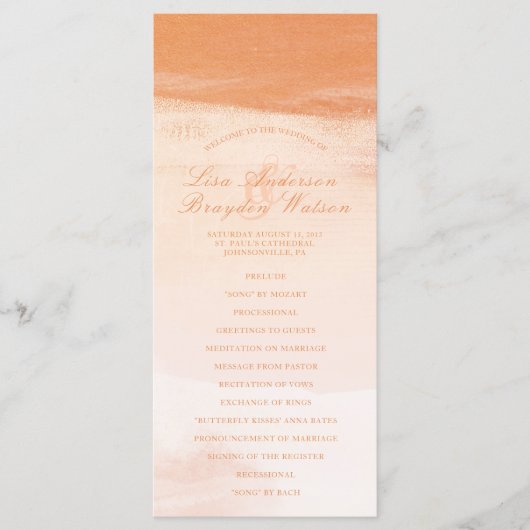 コーラルアンドピーチウォーターカラー洗浄結婚式 プログラム (正面)