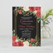 コーラルアンドブラッククインセアニラフローラ誕生日 招待状 (スタンド正面)