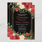 コーラルアンドブラッククインセアニラフローラ誕生日 招待状 (正面/裏面)