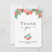コーラルアンドブルーティール(緑がかった色)フローラサンキューカード サンキューカード (正面)
