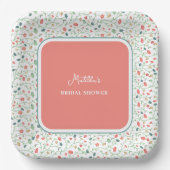 コーラルアンドブルーワイルドフラワーズブライダルシャワー ペーパープレート (正面)