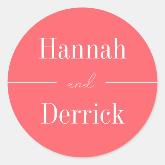 コーラルアンドホワイトモダン結婚式招待状 ラウンドシール (正面)