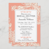 コーラルアンドホワイトレースブライダルシャワー 招待状 (正面/裏面)