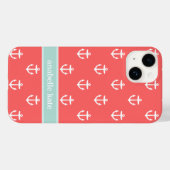 コーラルアンドミントキュートいかりカスタムモノグラム Case-Mate iPhoneケース (裏面 (横))