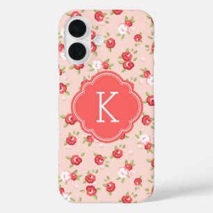 コーラルアンド赤面シックヴィンテージフローラプリントモノグラム iPhone 16ケース