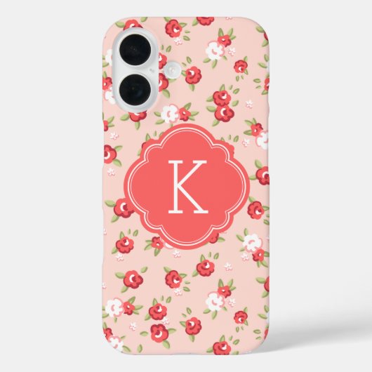 コーラルアンド赤面シックヴィンテージフローラプリントモノグラム Case-Mate iPhoneケース (裏面)