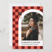 コーラルア市松模様にーチ写真卒業発表 案内状 (正面)