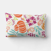 コーラルイエローパープルグリーンアールデコフローラルパターン ランバークッション (裏面)
