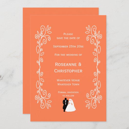 コーラルウェディングは日付カード新郎新婦を保存 セーブザデート (正面/裏面)