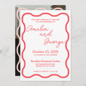 コーラルウェーレトロフォト結婚式招待状 招待状 (正面/裏面)