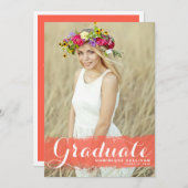 コーラルウォーターのカラーオーバーレイ写真卒業 招待状 (正面/裏面)