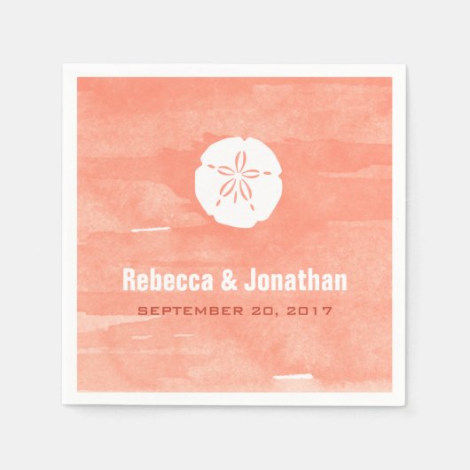 コーラルウォーターカラーサンドドル披露宴 スタンダードカクテルナプキン (正面)