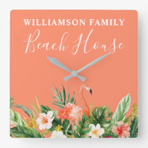 コーラルウォーターカラートロピカルフローラビーチハウス