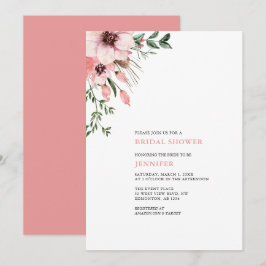 コーラルウォーターカラーフラワーズブライダルシャワー招待 招待状