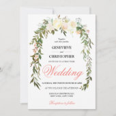 コーラルウォーターカラーフローラエレガントウェディング招待状 招待状 (正面)