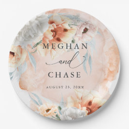 コーラルウォーターカラーポピーパーティー紙プレート ペーパープレート